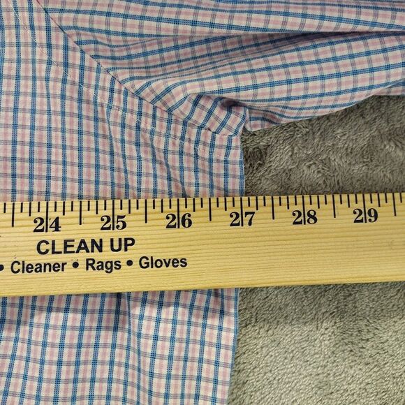 Croft&Barrow Button Up Shirt Men 18 34/35 Easy Care Classic Fit Blue Pink Plaid - Picture 4 of 11